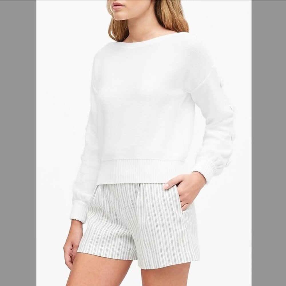 Banana Republic White Button-Sleeve Cropped Sweater NWT